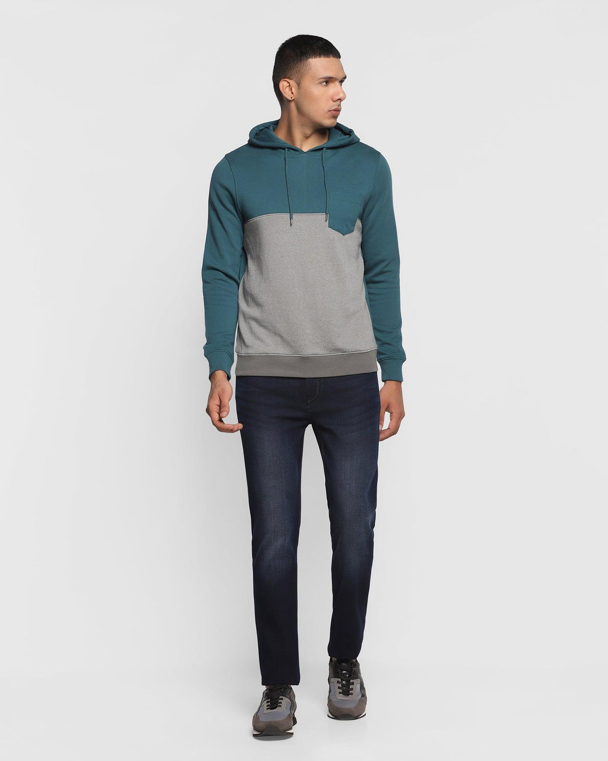 Hoodie Teal Green Solid Sweatshirt - Dolo