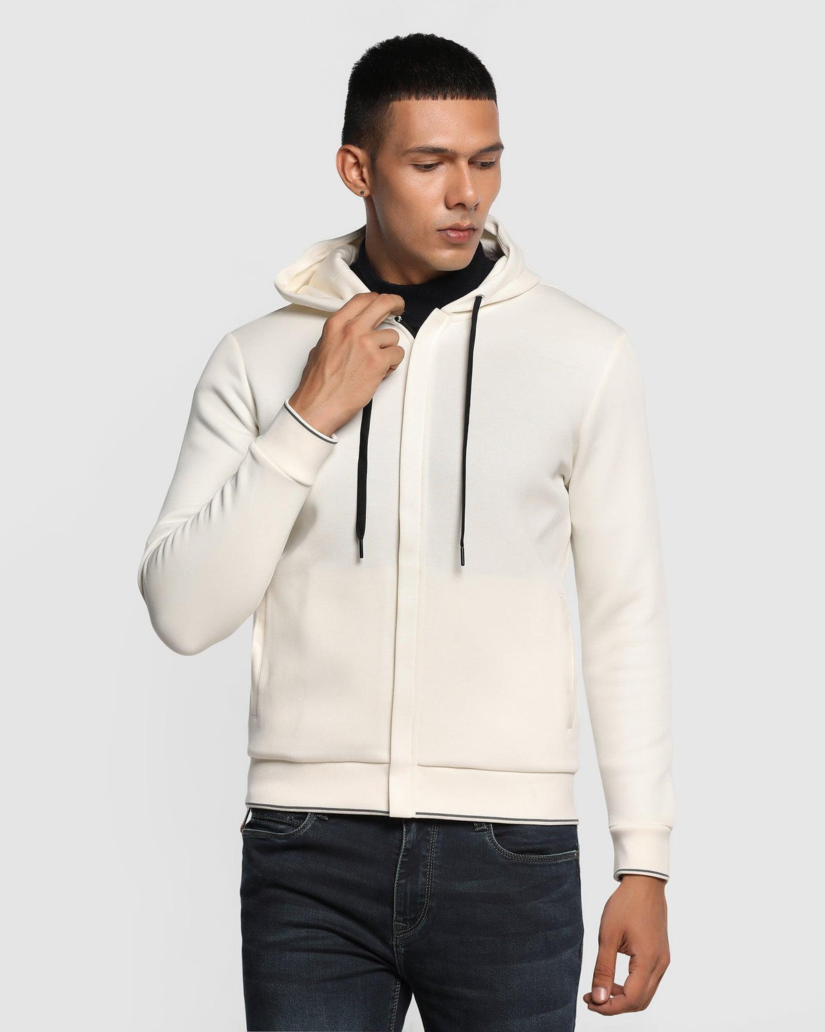 Hoodie Off White Solid Sweatshirt - Morgan