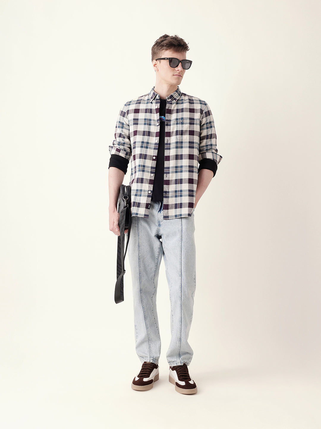 Multicolor Woven Tartan Checked Slim Fit Casual Shirt