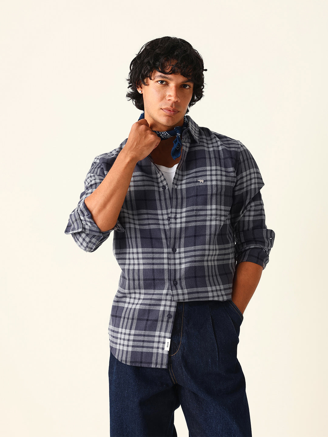Blue Woven Checkered Slim Fit Casual Shirt