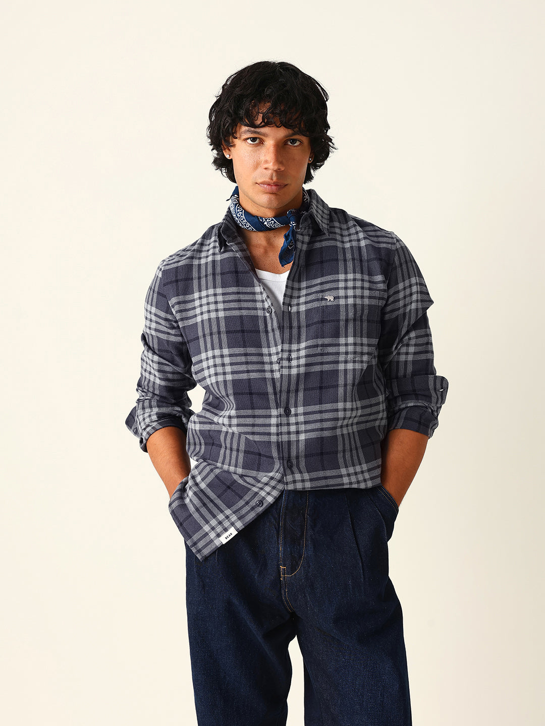 Blue Woven Checkered Slim Fit Casual Shirt