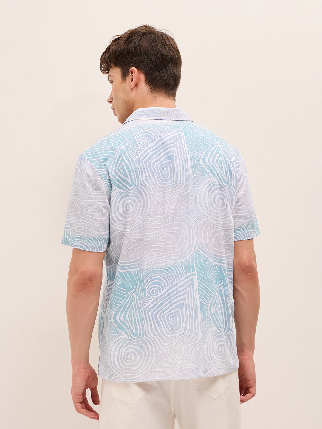 Multicolor Geometric Abstract Print Relaxed Fit Cuban Collar Shirt