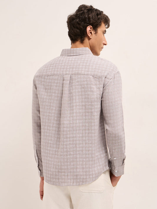 Light Brown Woven Checks Relaxed Fit Casual Shirt