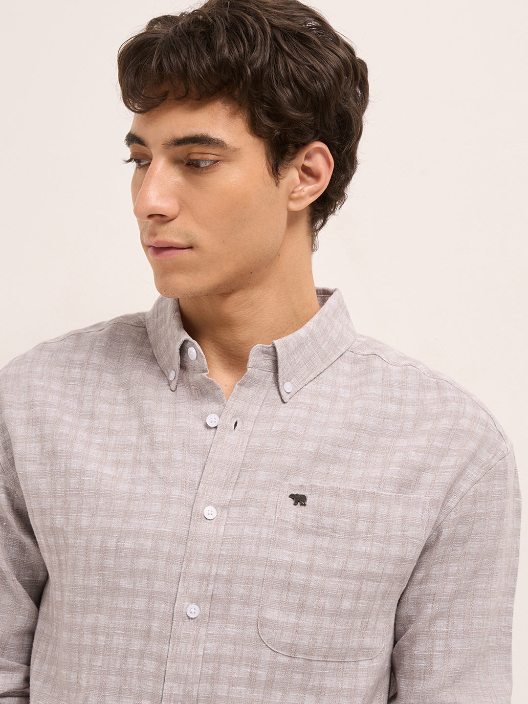 Light Brown Woven Checks Relaxed Fit Casual Shirt