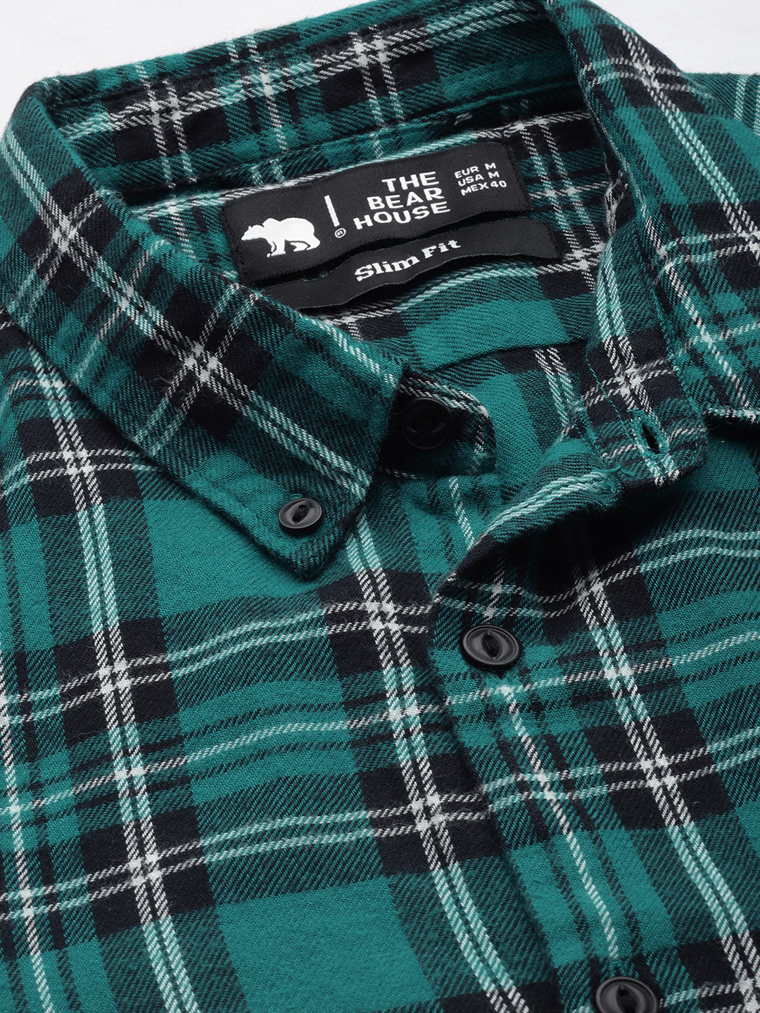 Men Green & Black Slim Fit Checked Flannel Cotton Casual Shirt