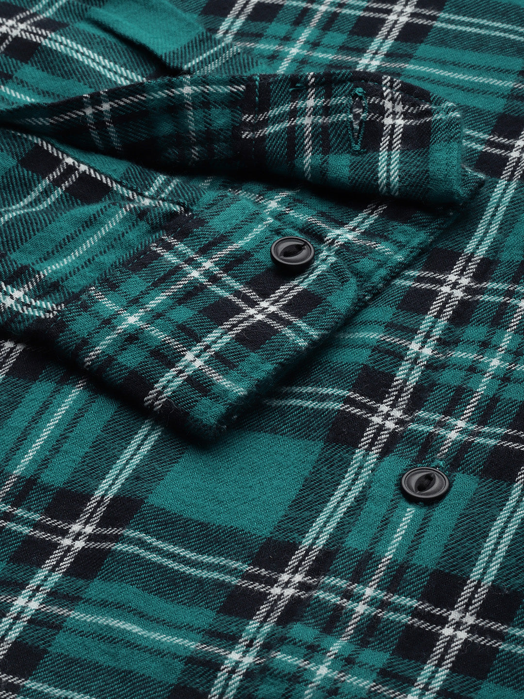 Men Green & Black Slim Fit Checked Flannel Cotton Casual Shirt