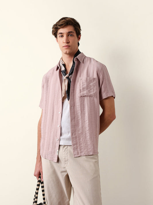 Purple Vertical Stripe Dobby Woven Regular Fit Casual Shirt