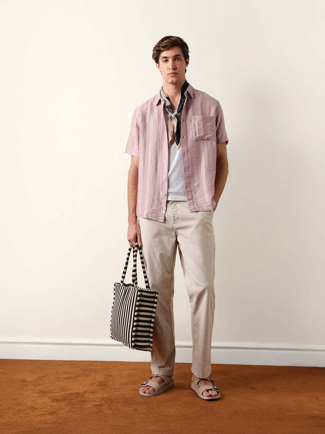 Purple Vertical Stripe Dobby Woven Regular Fit Casual Shirt