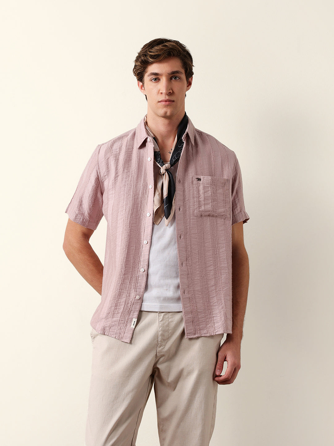 Purple Vertical Stripe Dobby Woven Regular Fit Casual Shirt