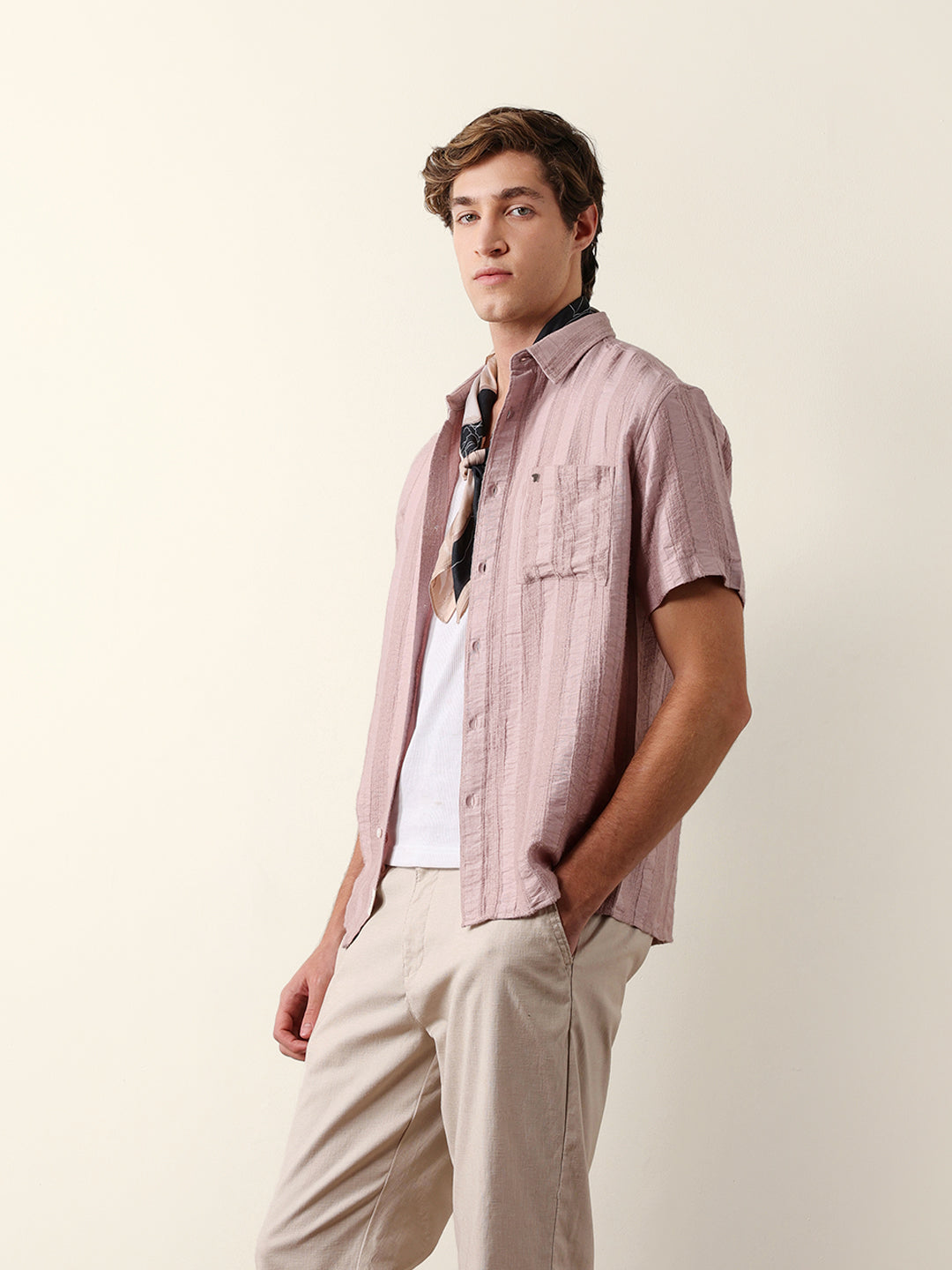 Purple Vertical Stripe Dobby Woven Regular Fit Casual Shirt