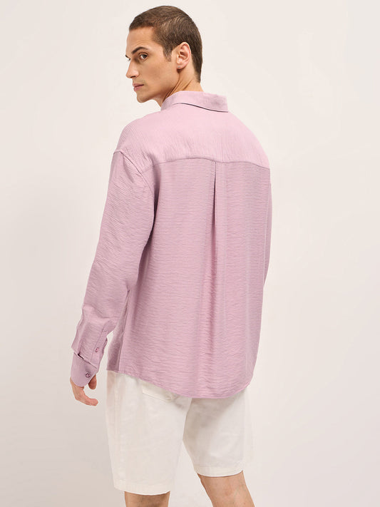 Pink Viscose Herringbone Design Relax Fit Casual shirt