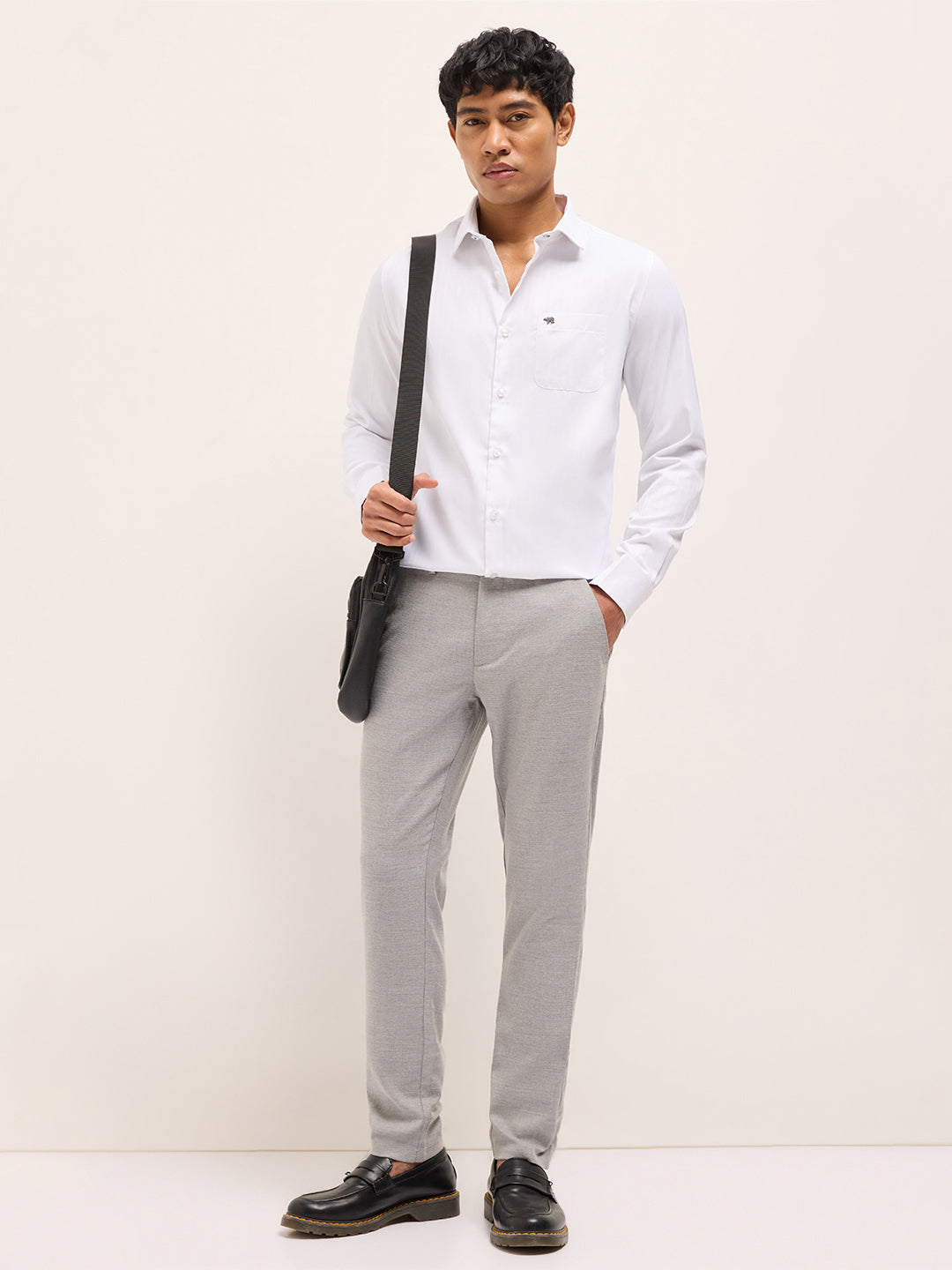 White Herringbone Woven Tailored Fit Formal Shirt with French Cuffs