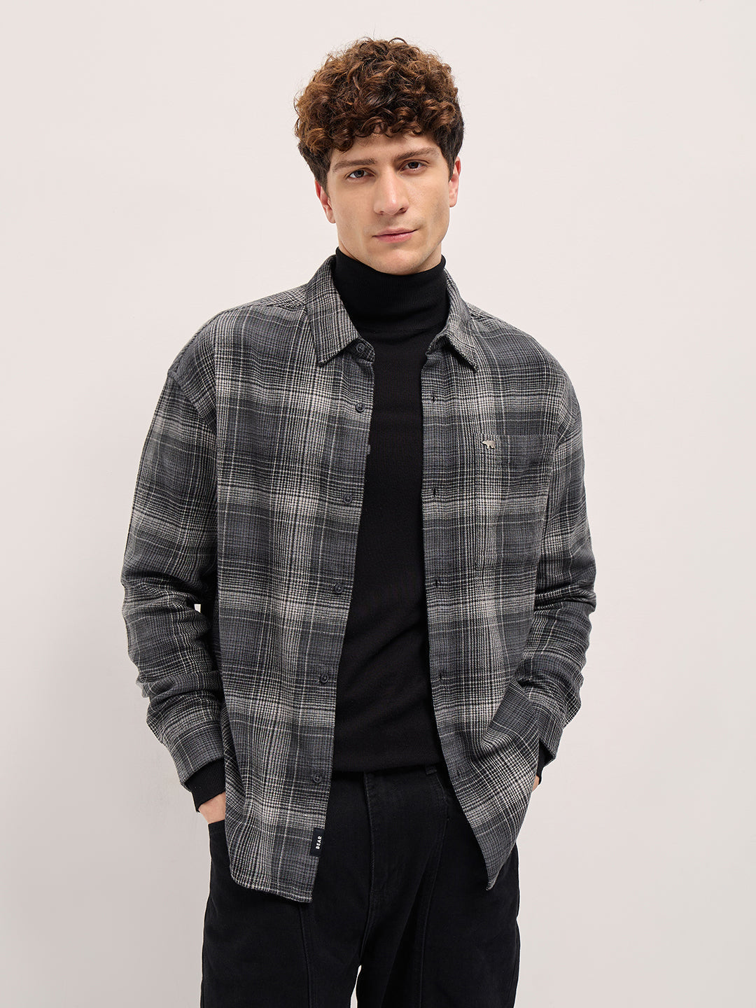 Black Checked Relax Fit Casual Overshirt