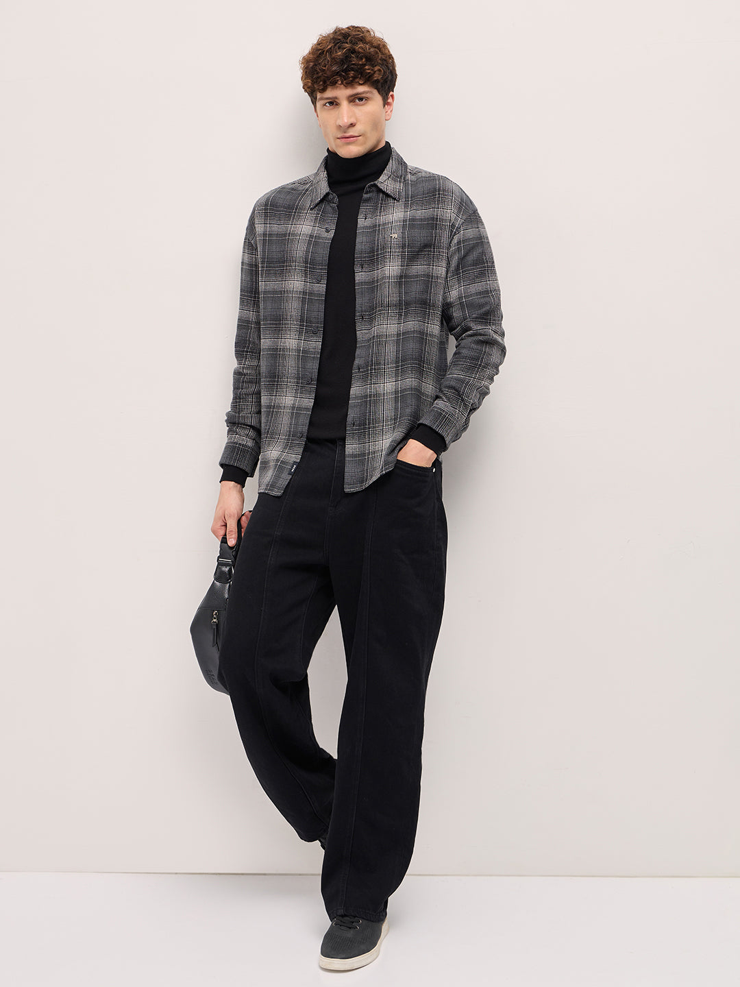 Black Checked Relax Fit Casual Overshirt