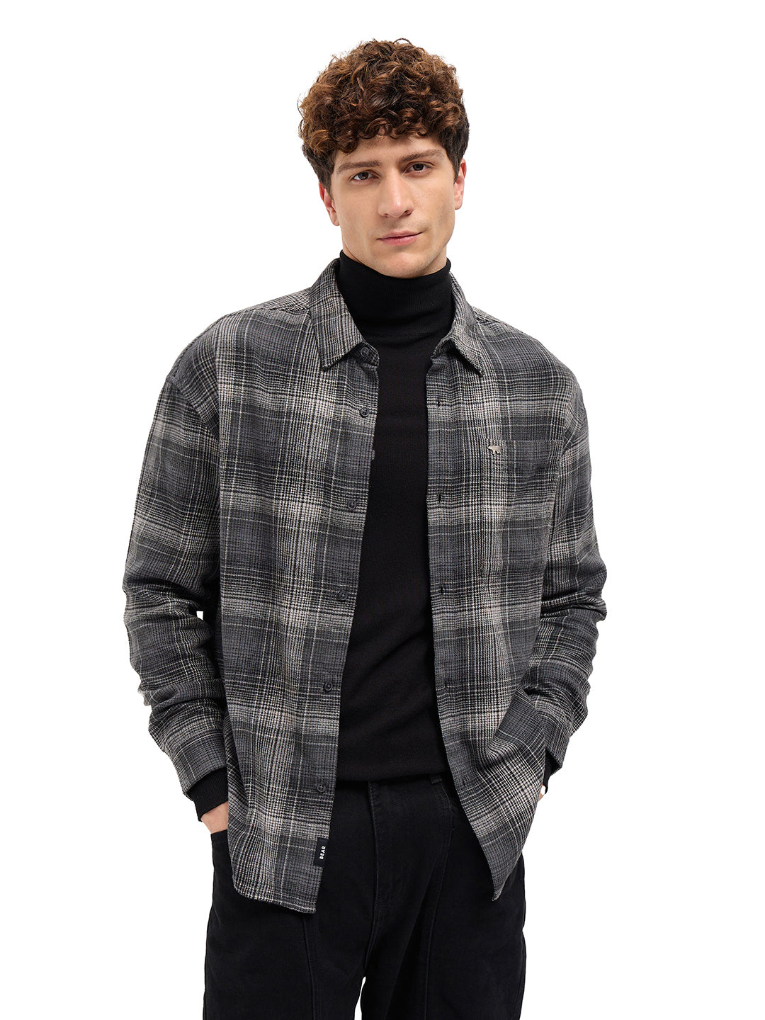 Black Checked Relax Fit Casual Overshirt