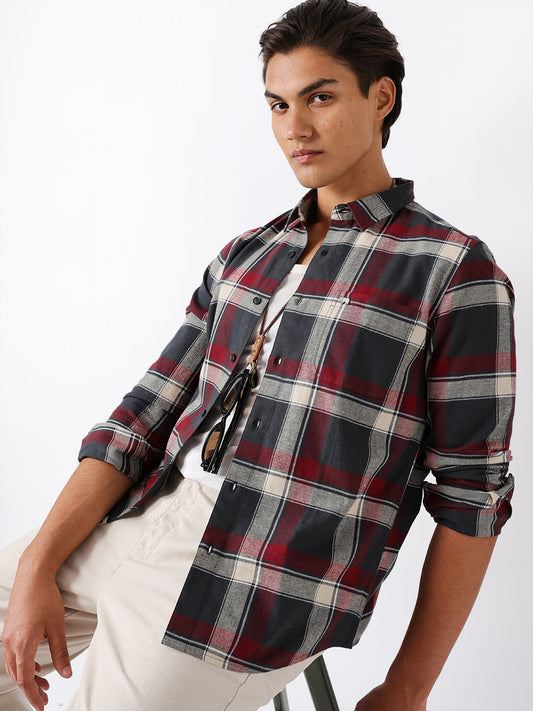 Multicolor Woven Checked Slim Fit Casual Shirt