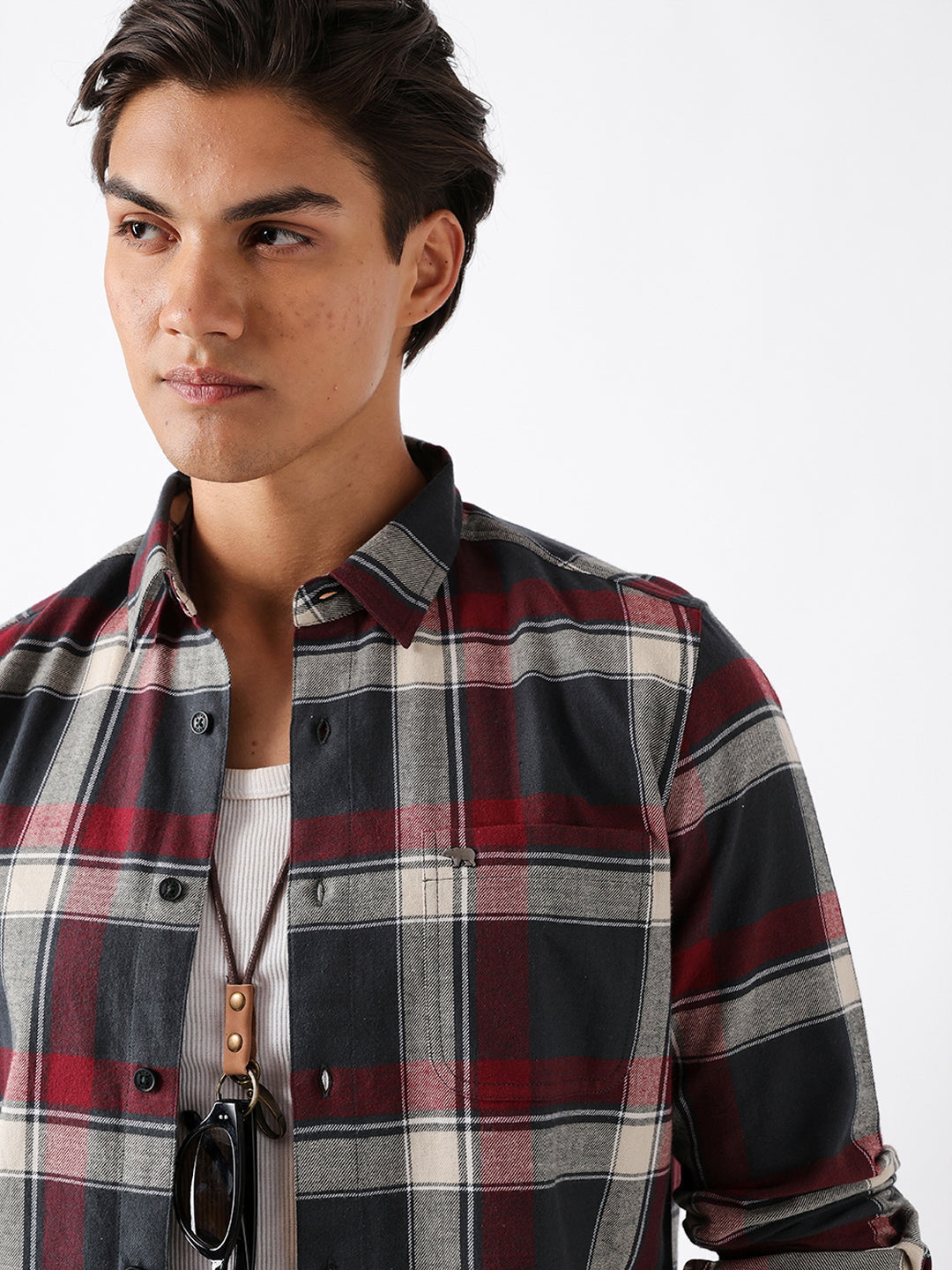 Multicolor Woven Checked Slim Fit Casual Shirt