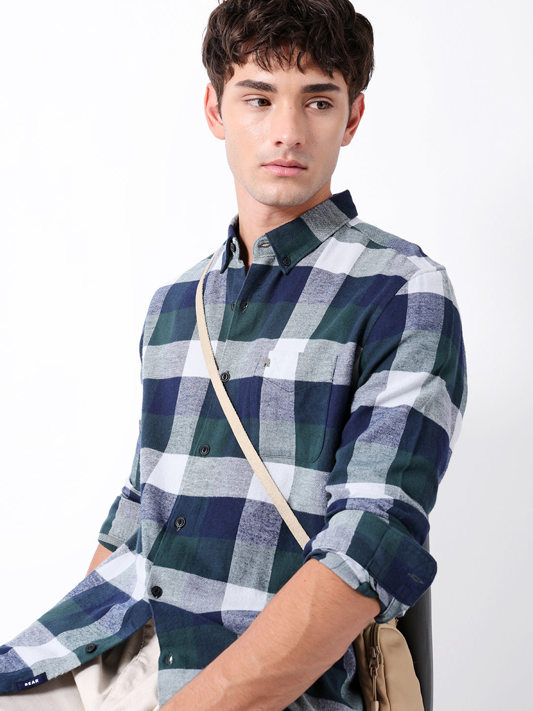 Green & Blue Flannel Checked Slim Fit Casual Shirt