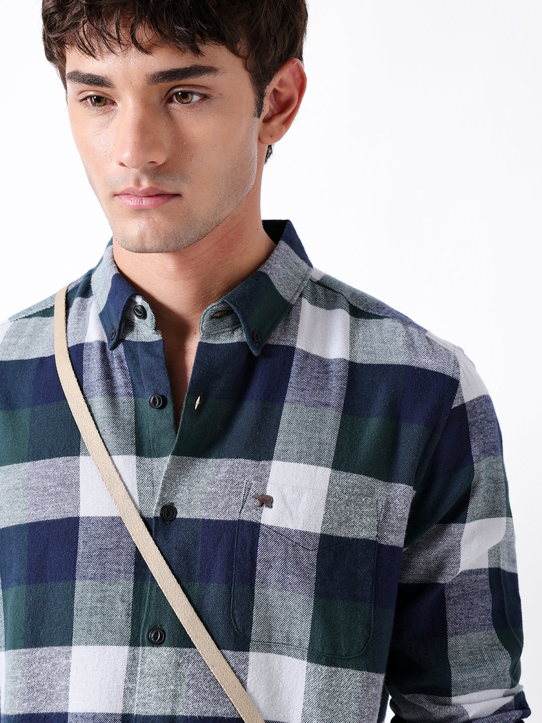 Green & Blue Flannel Checked Slim Fit Casual Shirt