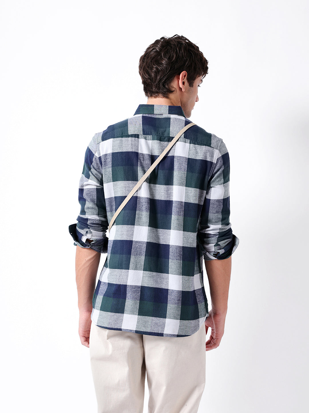 Green & Blue Flannel Checked Slim Fit Casual Shirt