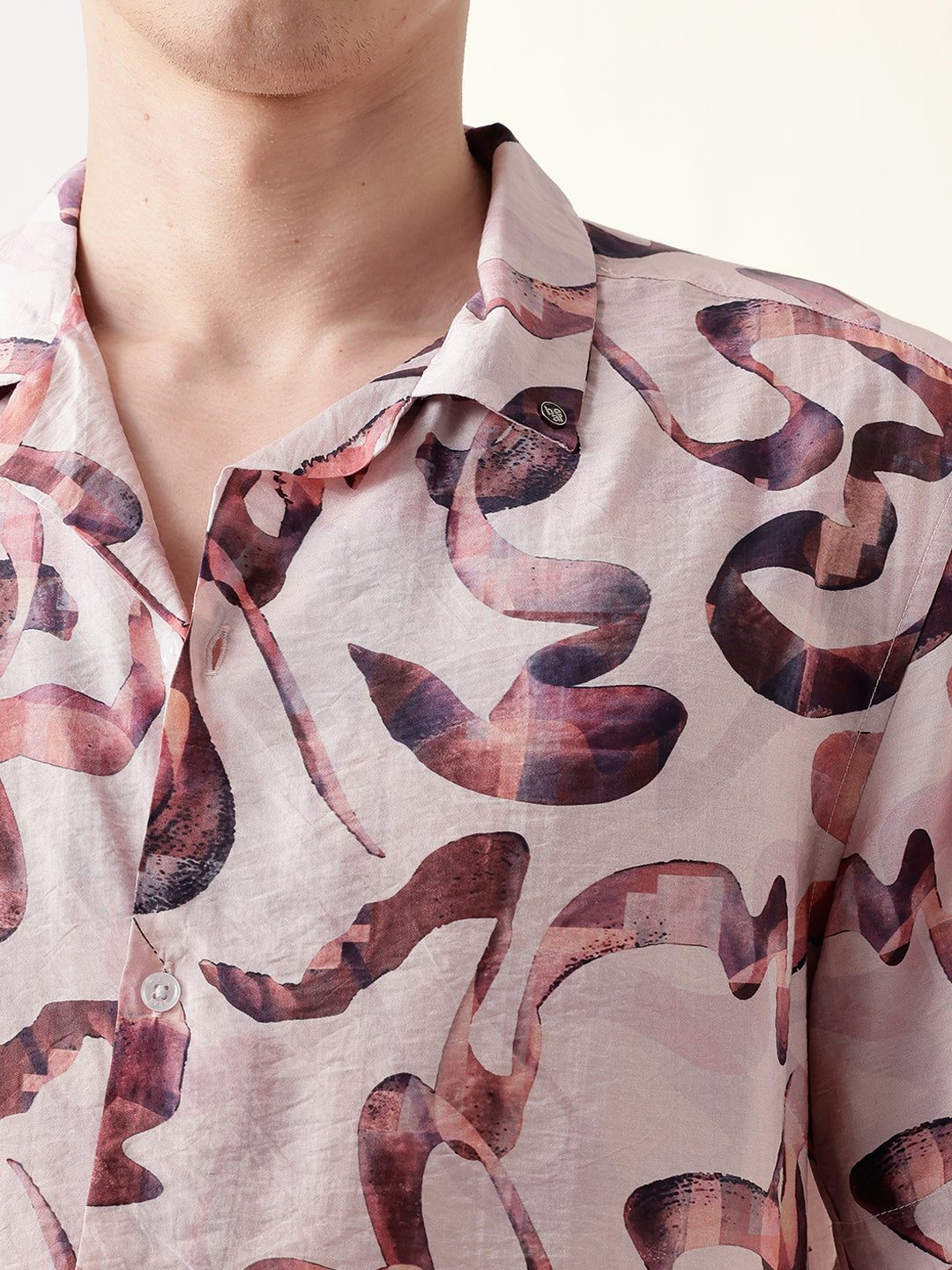 Multicolor Abstract Scribble Print Relaxed Fit Cuban Collar Casual Shirt