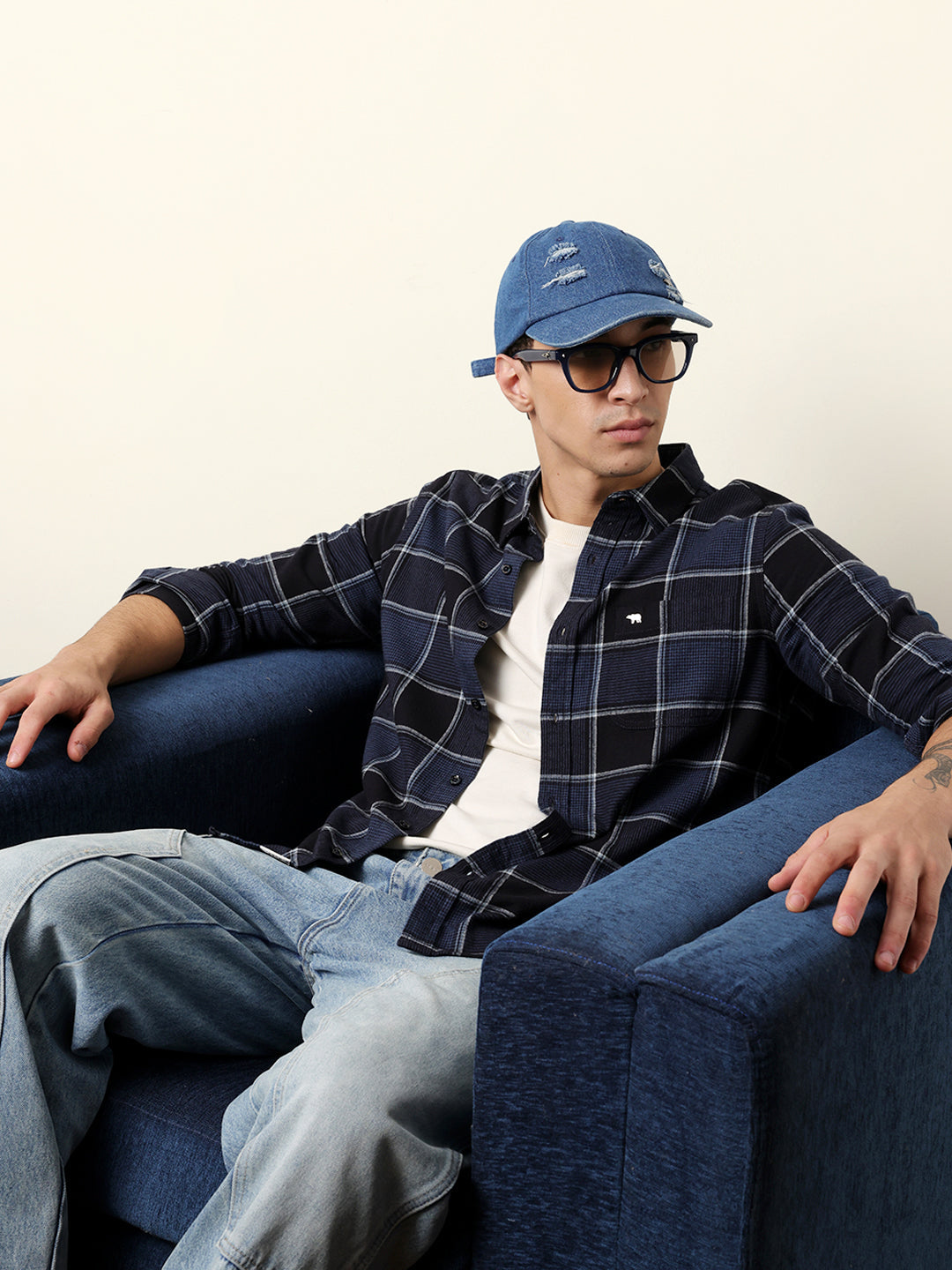 Blue Regular Fit Woven Check Flannel Casual Shirt