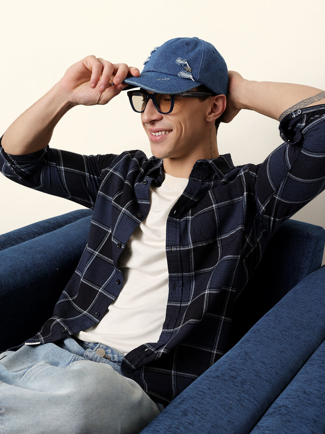 Blue Regular Fit Woven Check Flannel Casual Shirt