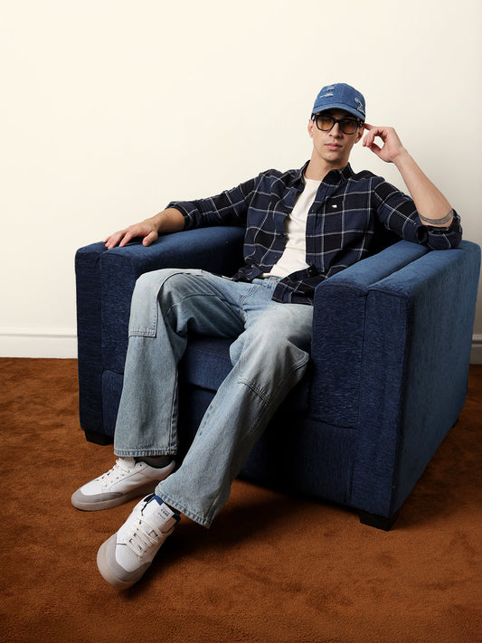 Blue Regular Fit Woven Check Flannel Casual Shirt