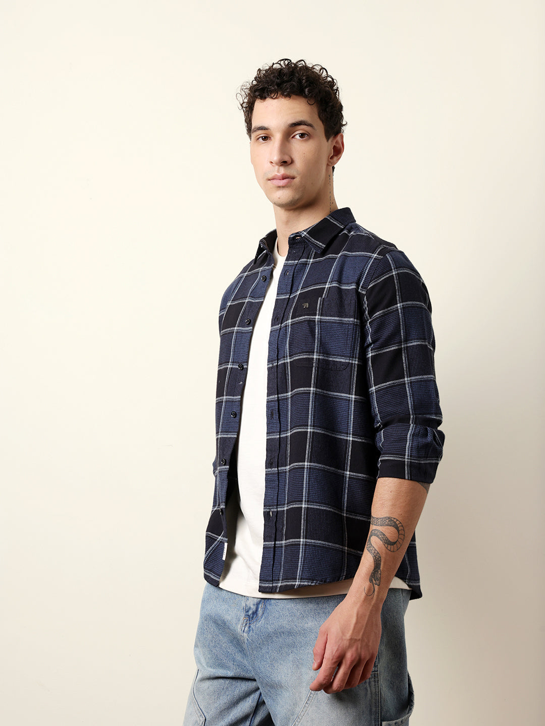 Blue Regular Fit Woven Check Flannel Casual Shirt