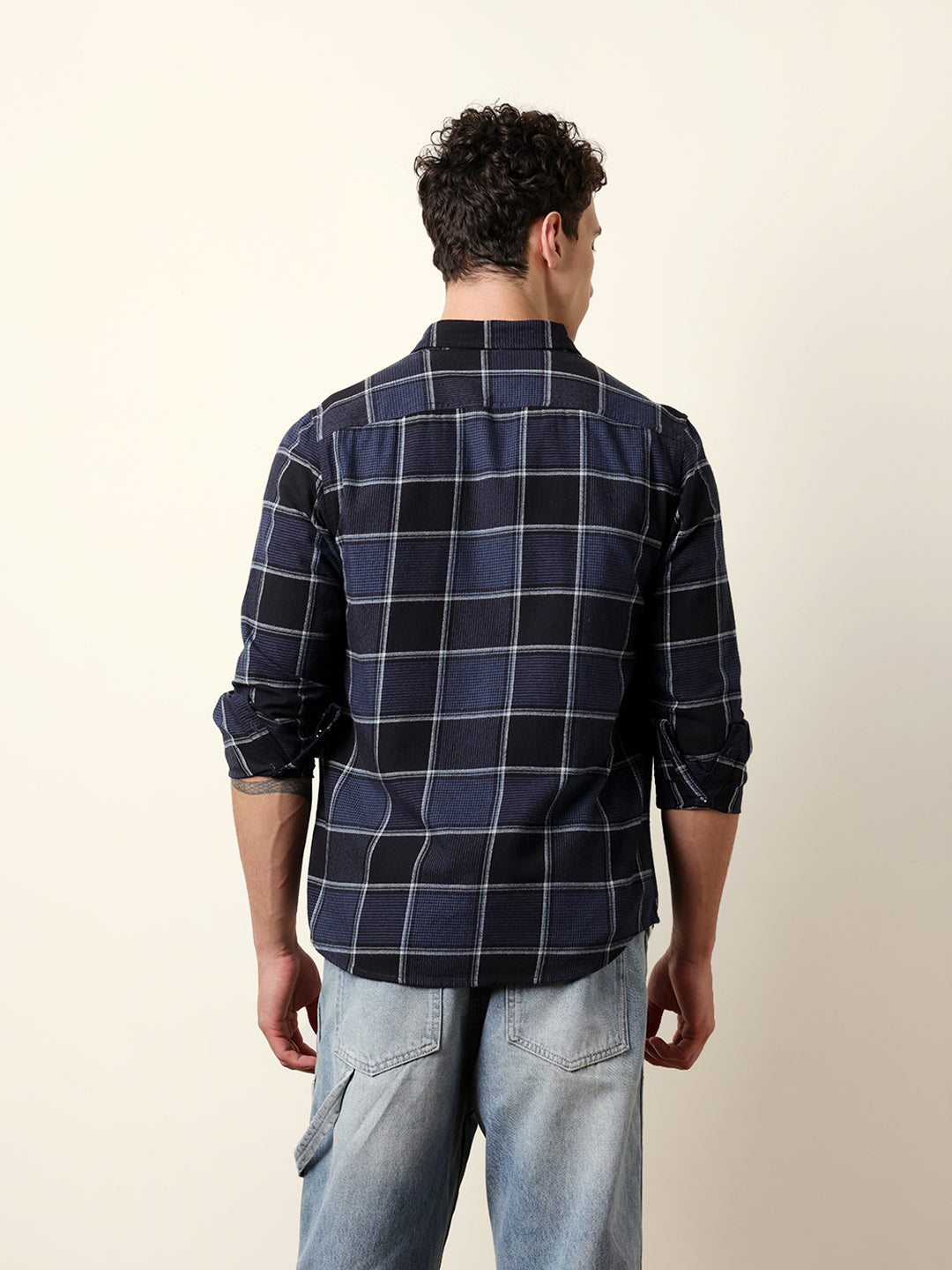 Blue Regular Fit Woven Check Flannel Casual Shirt