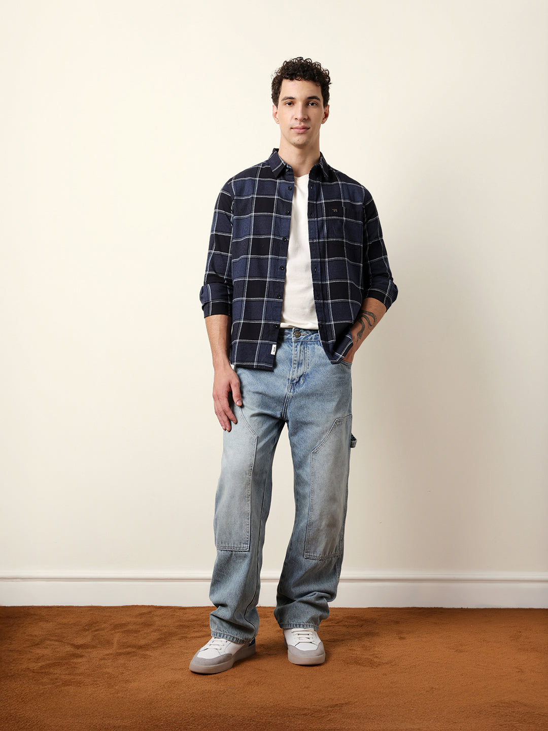 Blue Regular Fit Woven Check Flannel Casual Shirt