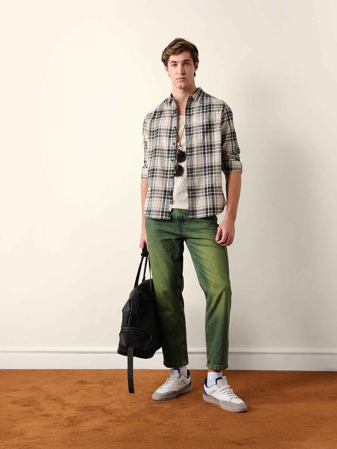 Olive Regular Fit Woven Check Flannel Casual Shirt