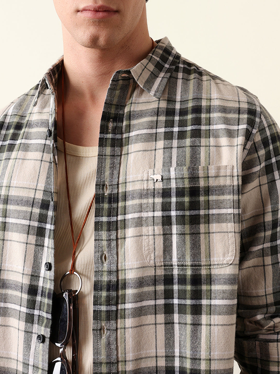 Olive Regular Fit Woven Check Flannel Casual Shirt