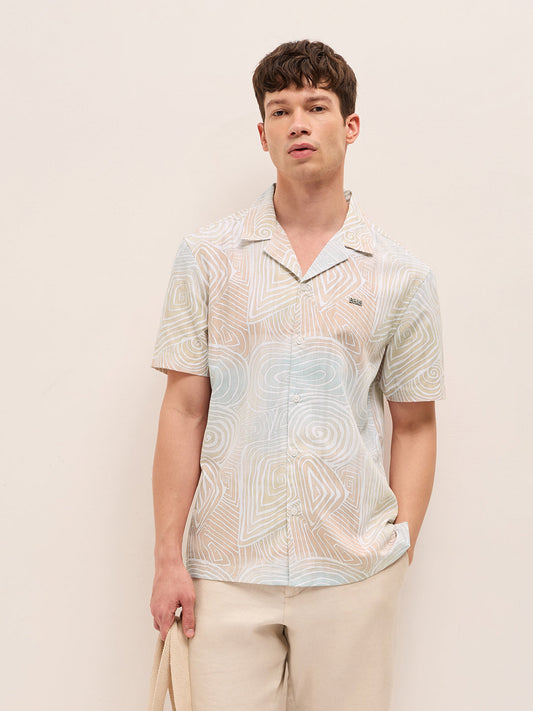 Multicolor Geometric Abstract Print Relaxed Fit Cuban Collar Shirt