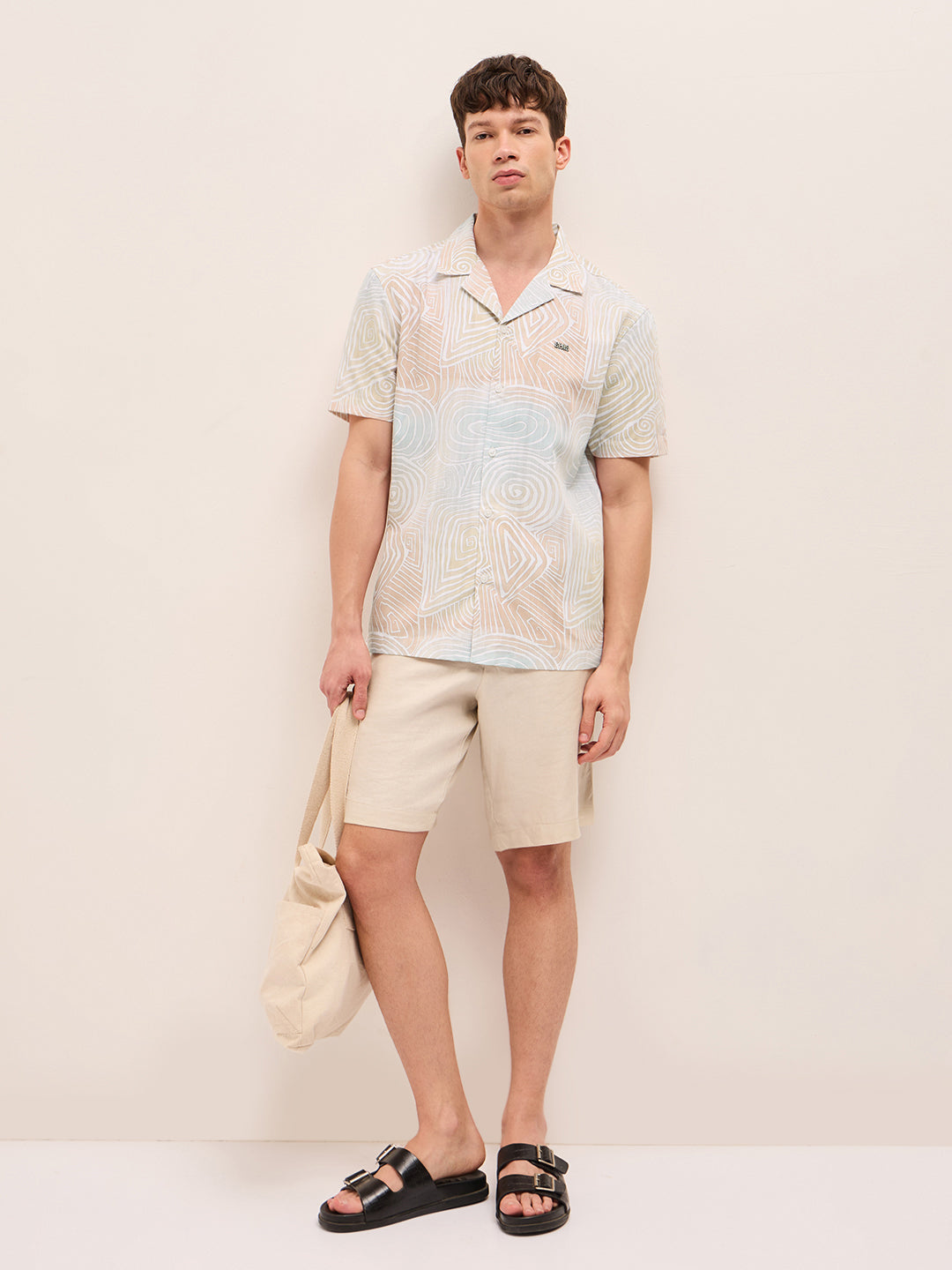 Multicolor Geometric Abstract Print Relaxed Fit Cuban Collar Shirt