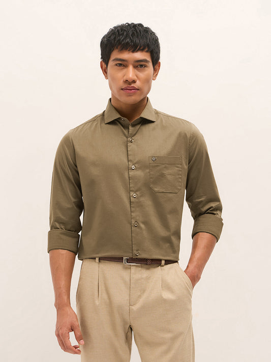 Brown Solid Tailored Fit Formal Shirt