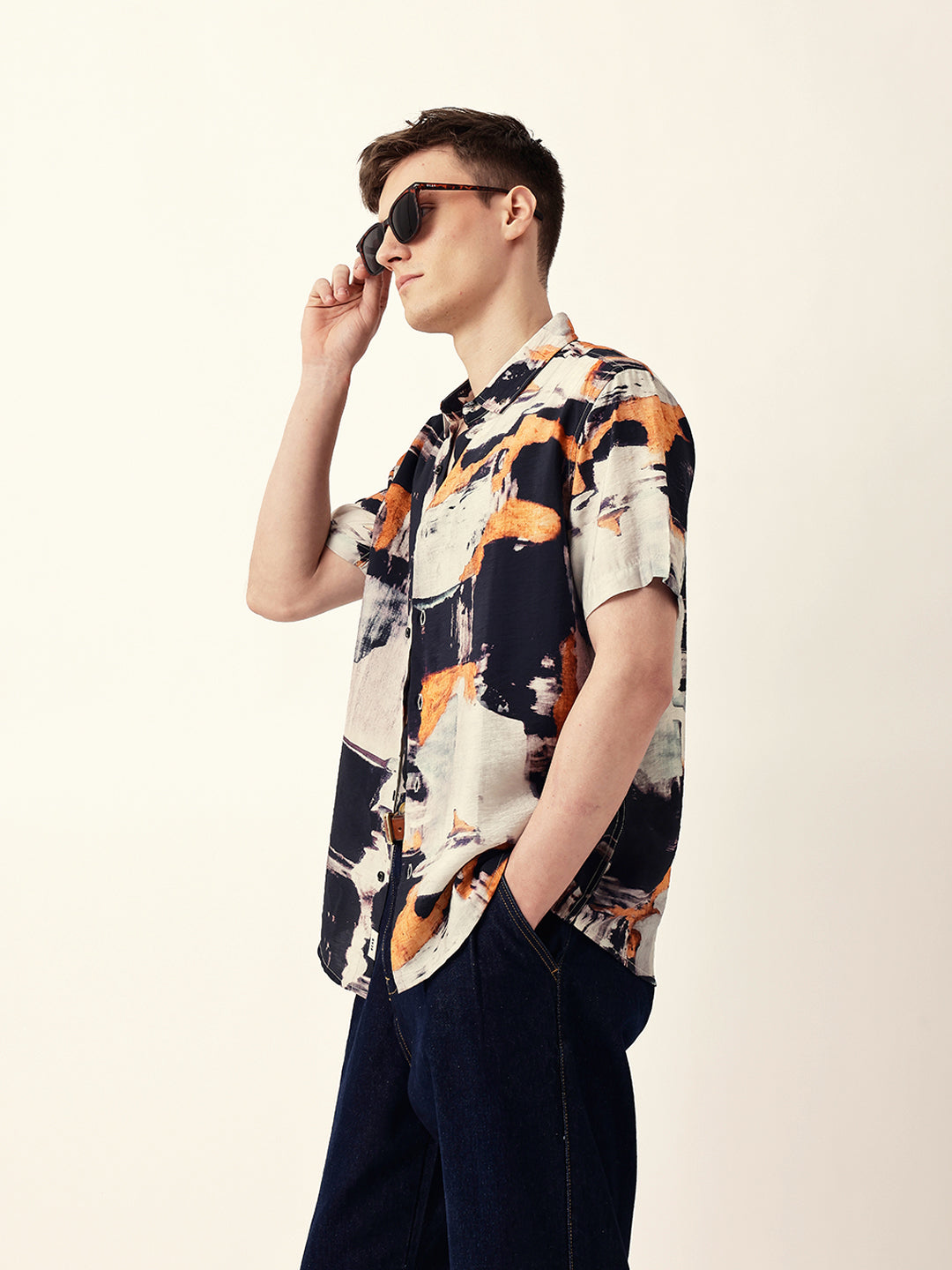 Multicolor Artistic Brushstroke Printed Regular Fit Casual Shirt