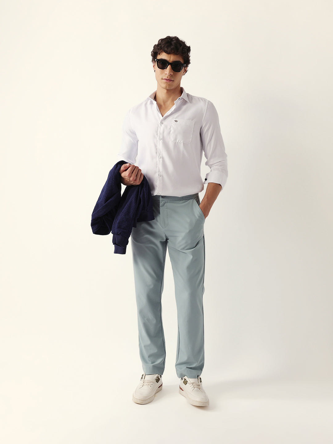 White Herringbone Woven Tailored Fit Formal Shirt with French Cuffs