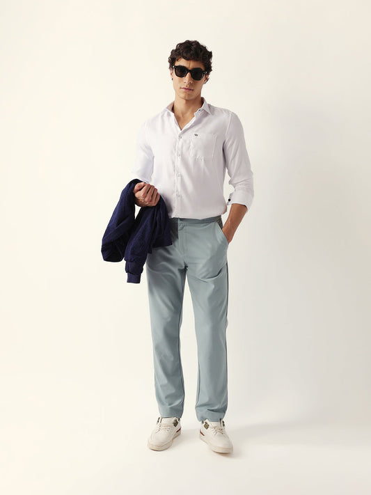 White Herringbone Woven Tailored Fit Formal Shirt with French Cuffs