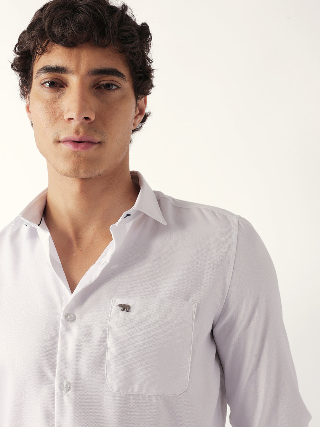 White Herringbone Woven Tailored Fit Formal Shirt with French Cuffs