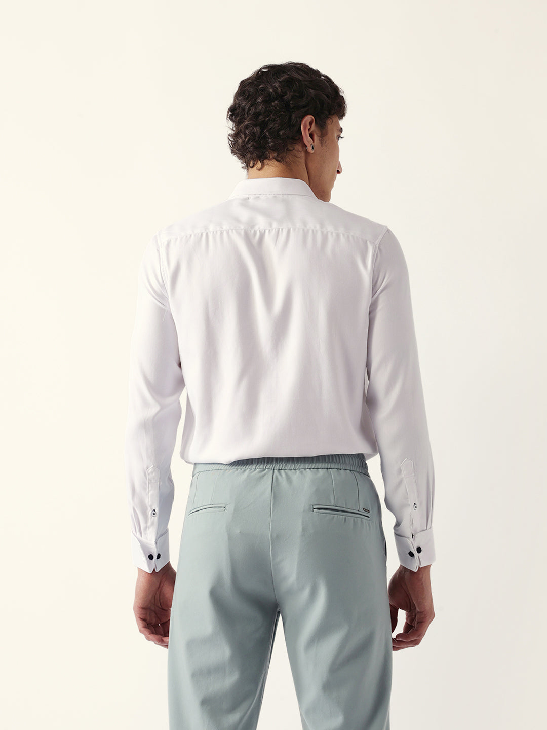 White Herringbone Woven Tailored Fit Formal Shirt with French Cuffs