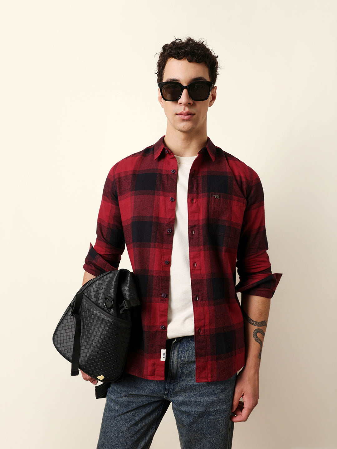 Maroon & Black Checked Flannel Slim Fit Casual Shirt