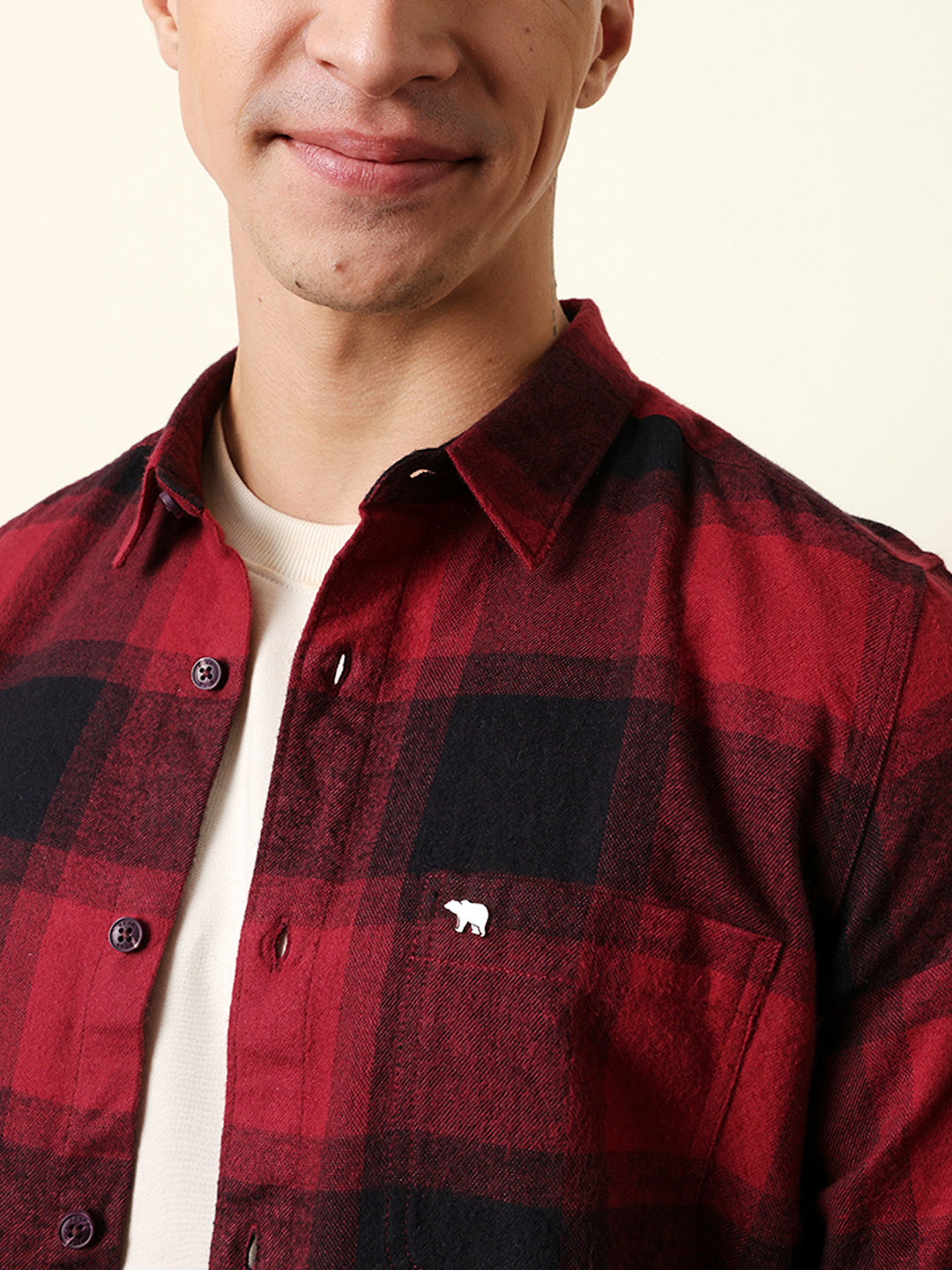 Maroon & Black Checked Flannel Slim Fit Casual Shirt