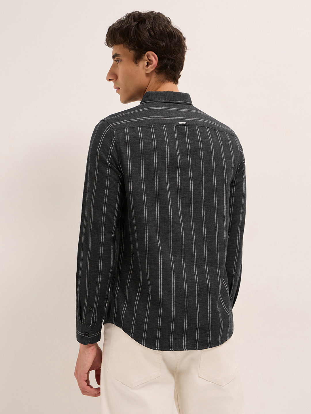 Black Vertical Stripes Slim Fit Casual Shirt