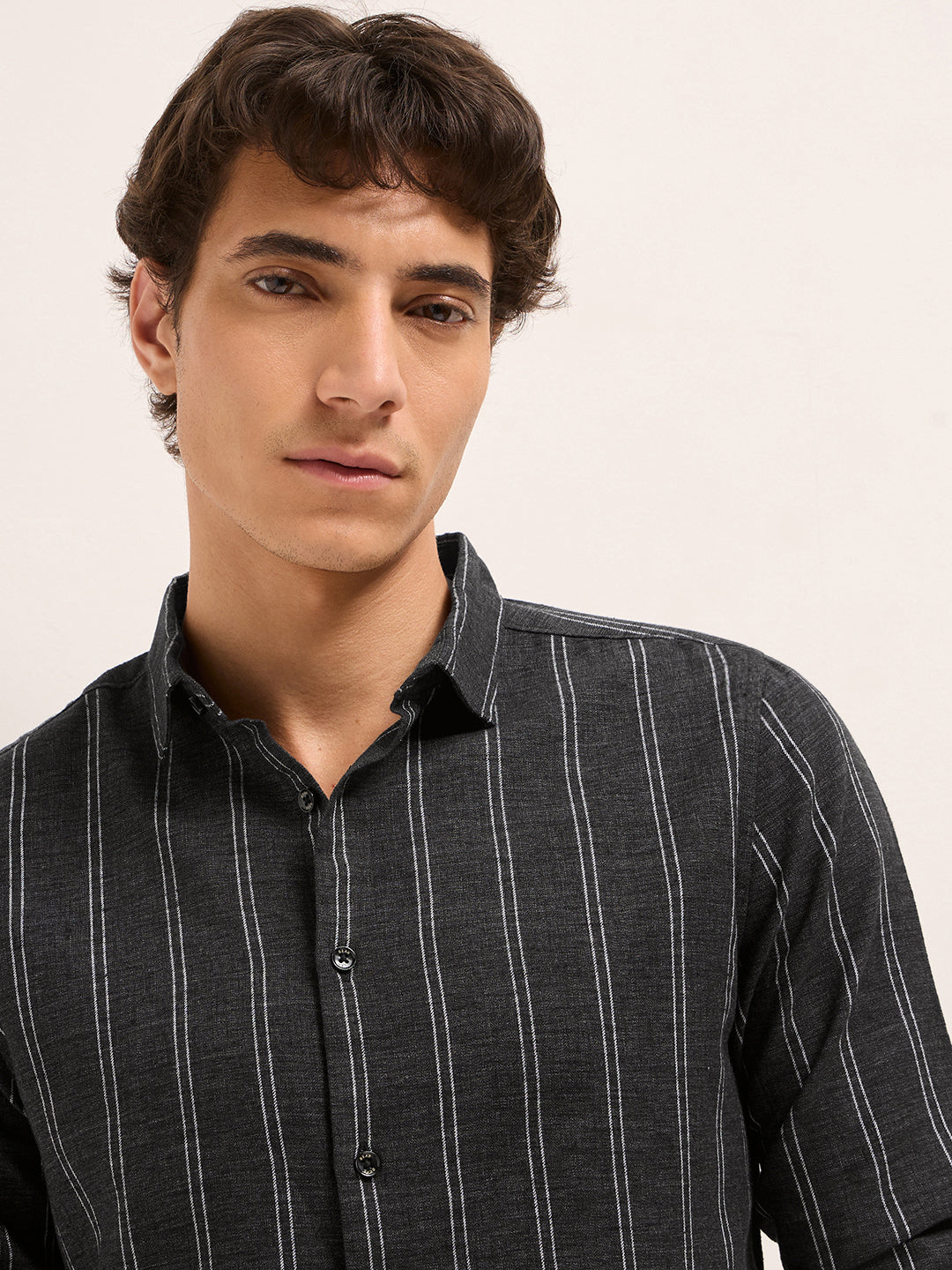 Black Vertical Stripes Slim Fit Casual Shirt