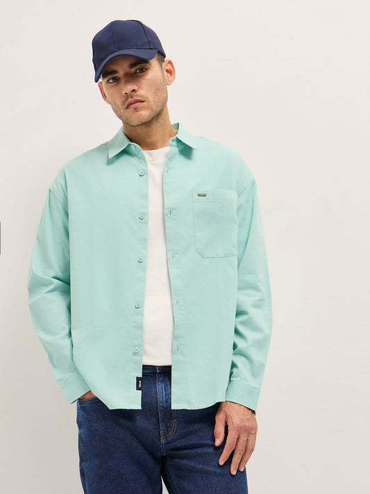 Light Blue Solid Relax Fit Overshirt