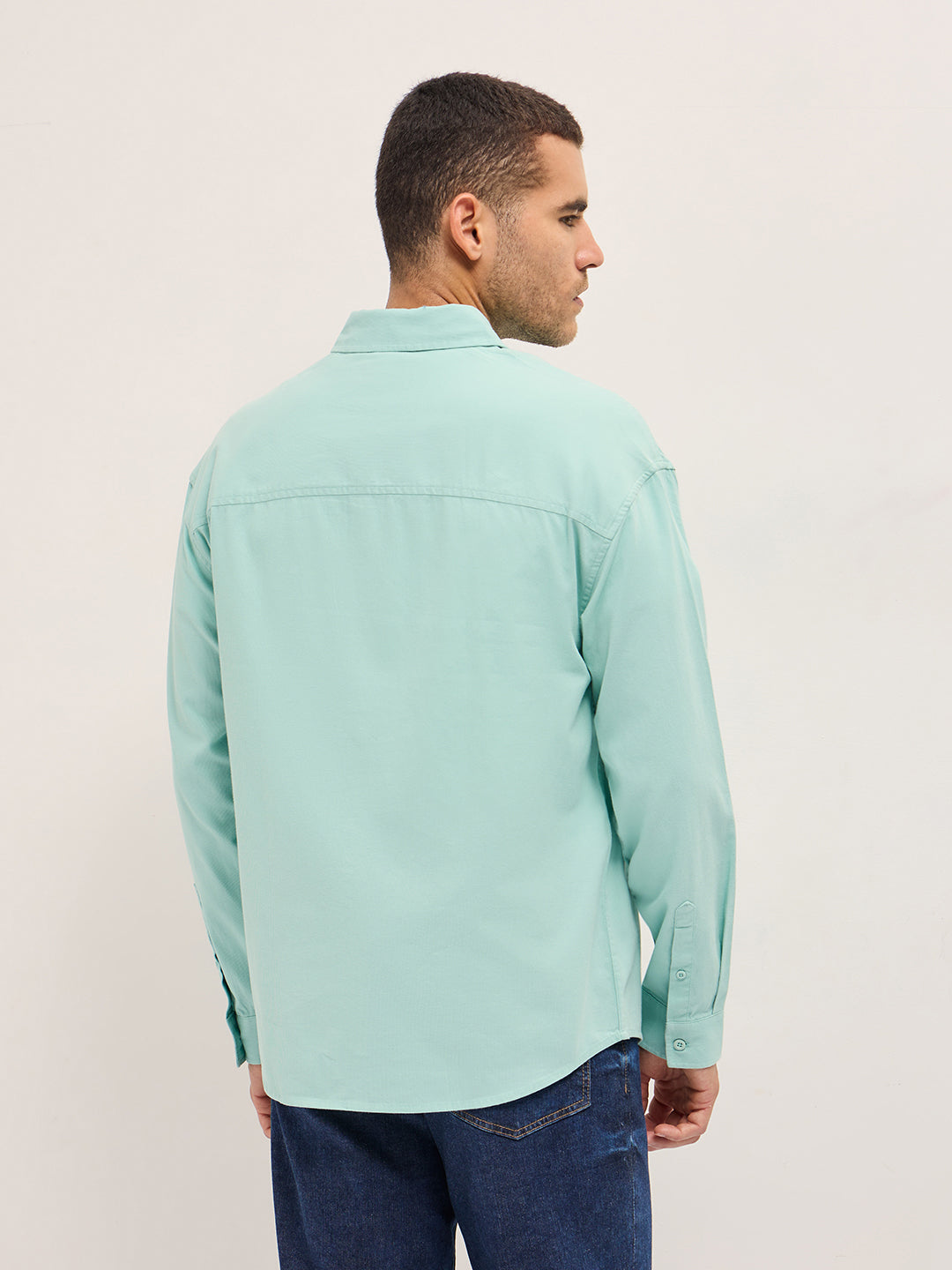Light Blue Solid Relax Fit Overshirt
