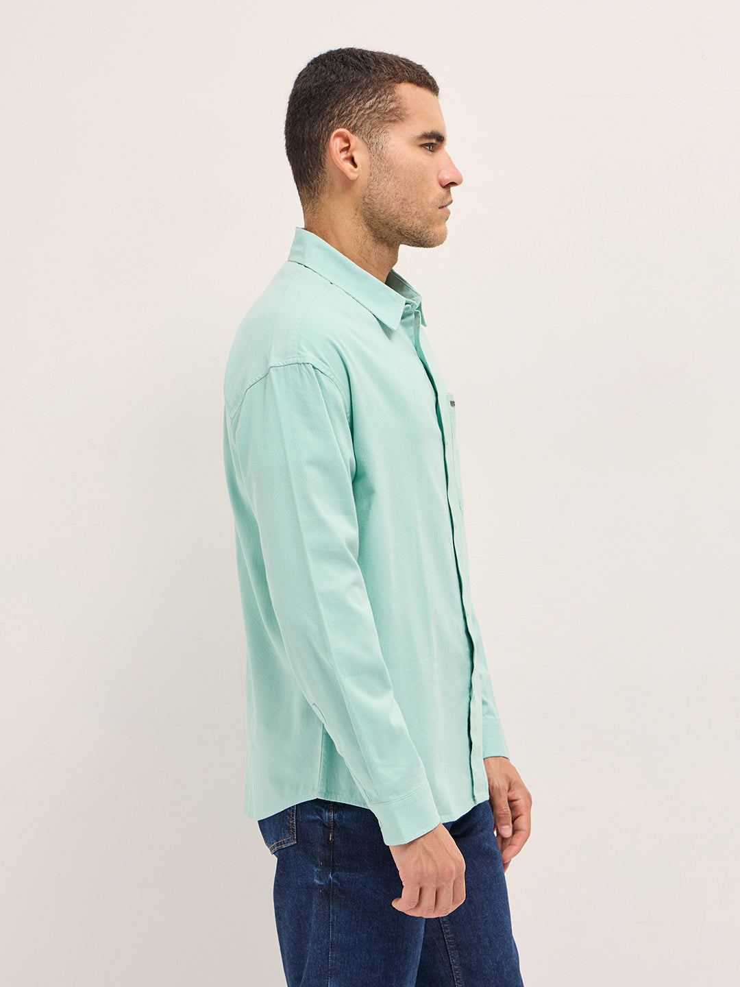 Light Blue Solid Relax Fit Overshirt
