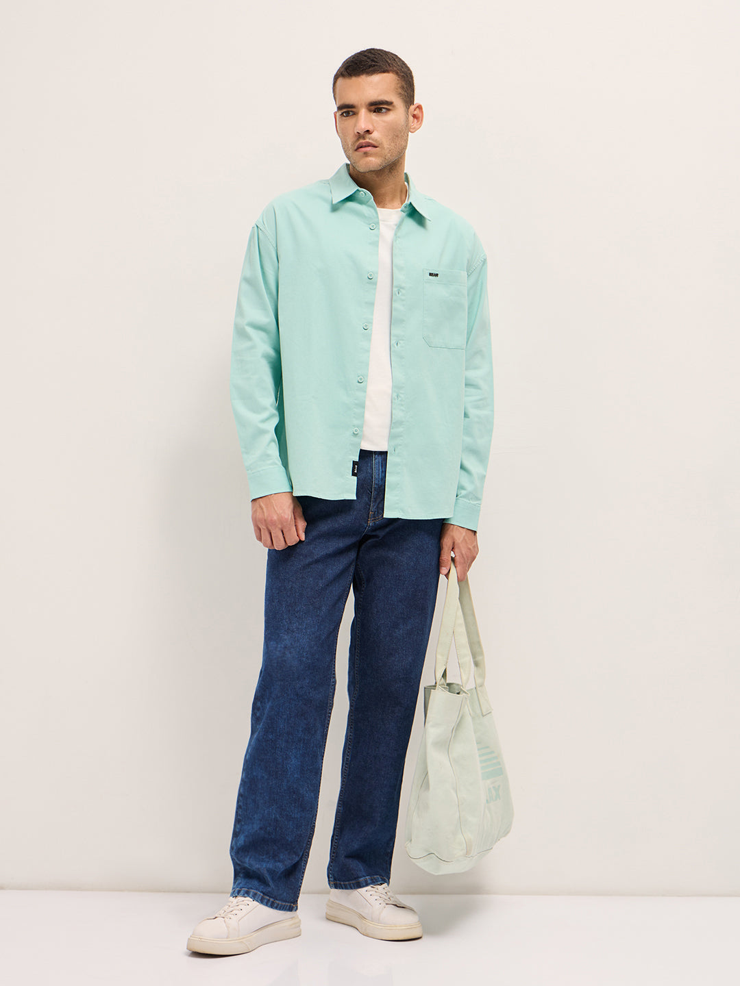 Light Blue Solid Relax Fit Overshirt