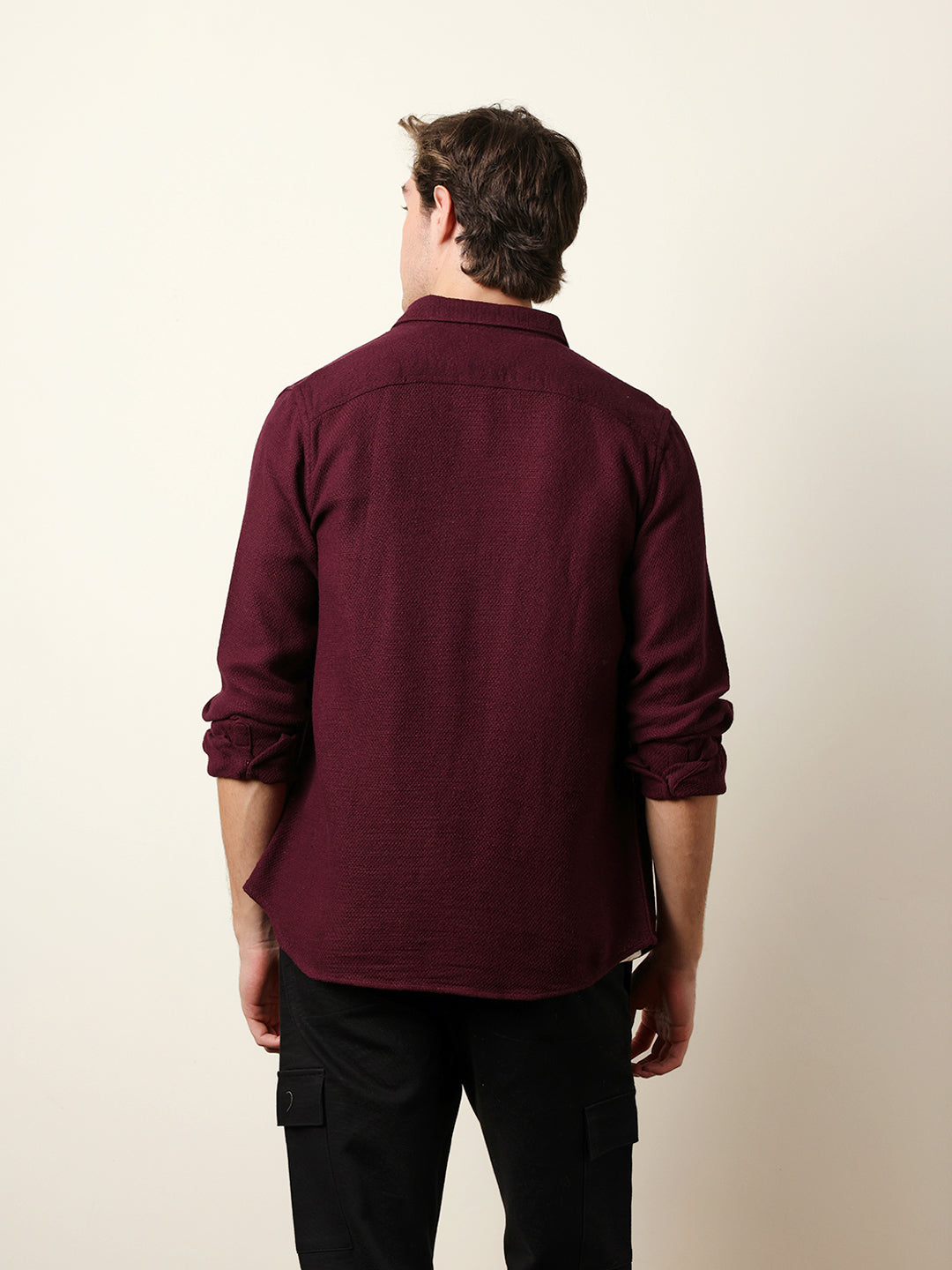 Maroon Woven Textured Regular Fit Casual Shirt